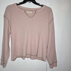 Madewell-Long Sleeve Waffle Knit Thermal Split Neck Shirt-Size L